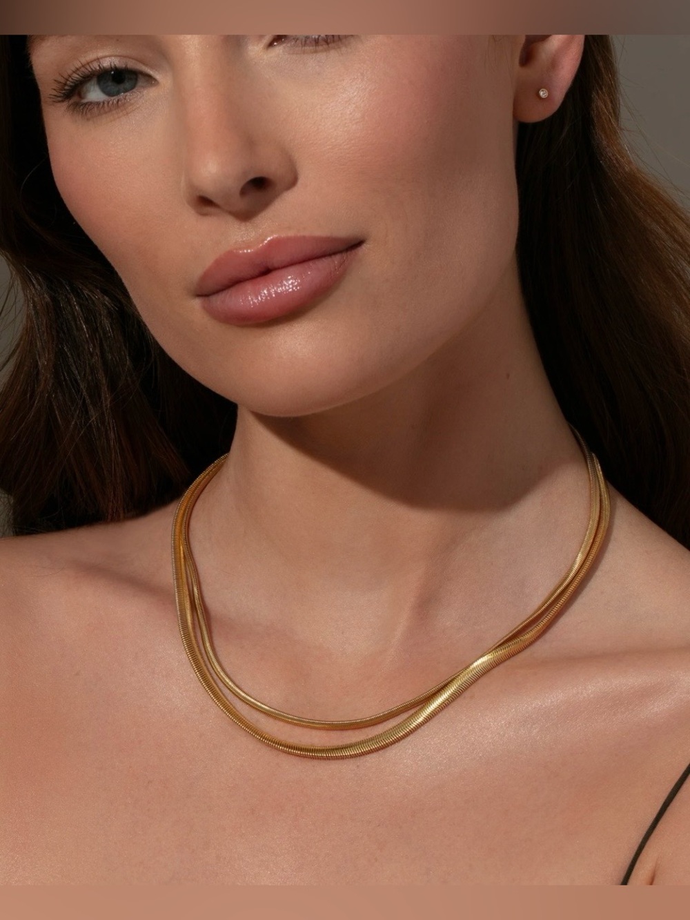 NEW Uncommon James Gold Layered Flat Snake Chain Necklace